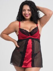 Lovehoney Plus Size Empress Red Satin and Lace Chemise Set (Red 1X / 2X), Rot - 1X / 2X - Amorana