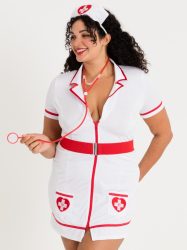 Lovehoney Fantasy Plus Size Flirty Nurse Costume (White One Size Queen), One Size Queen - Amorana