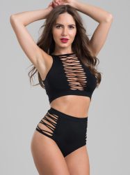 Lovehoney Black Criss-Cross Bra Set (Black One size), Schwarz - One Size - Amorana