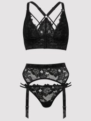 Lovehoney Plus Size Raven Belle Black Lace Front-Fastening Underwired Bra Set (Black 3X / 4X), 3X / 4X - Amorana