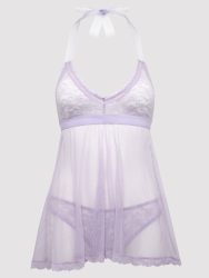 Lovehoney Plus Size Peony Lilac Sheer Mesh and Lace Babydoll Set (Purple One Size Queen), Plus Size - Amorana