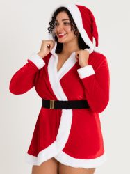 Lovehoney Fantasy Plus Size Santa Cutie Hooded Wrap Dress (Red One Size Queen), One Size Queen - Amorana