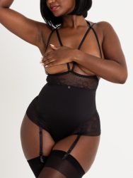 Lovehoney Hourglass Black Smoothing Open-Cup Crotchless Body (Black Small), S - Amorana