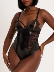 Lovehoney Fierce Muse Wet Look Crotchless Body (Black Small), Small - Amorana