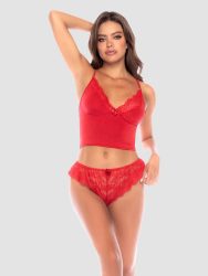 Mapale Red Two Piece Lace Trim Cami Set (S/M), S/M - Amorana