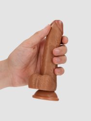 Real Rock Curved Realistic Dildo with Balls and Suction Cup - 6 / 15,5 cm - Tan, 15.5 cm - Tan - Amorana