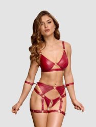 Cottelli Red Wet Look Crotchless Bra Set with Restraints (XL), XL - Amorana
