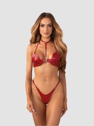 Obsessive Inferro Red Faux Leather Bra Set, S/M/L - Amorana