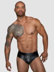 Noir-Handmade Missbehaved H065 Men's Briefs[L], L - Amorana