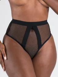 Lovehoney Black High-Waisted Fishnet Thong (Black L / XL), Schwarz - L / XL - Amorana