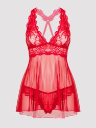 Lovehoney Plus Size Bombshell Red Lace Babydoll Set  (Red 1X / 2X), Rot - 1X / 2X - Amorana