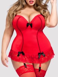 Lovehoney Plus Size Seduce Me Red Push-Up Basque Set (Red 3X / 4X), Rot - 3X / 4X - Amorana
