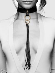 Bijoux Indiscrets Black Faux Leather Choker with Detachable Flogger, Schwarz - Amorana