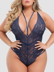 Lovehoney Plus Size Late Night Liaison Blue Crotchless Lace Body (Navy One Size Queen), One Size Queen - Amorana