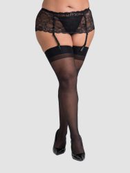 Lovehoney Plus Size Sheer Thigh High Stockings (Black One Size Curve), Schwarz - One Size Curve - Amorana