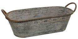 Zinktopf Pflanztopf Zink Blumentopf Oval Lang mit Griffen Landhausstil 33 cm