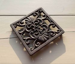 Topfuntersetzer Quadratisch Untersetzer Vintage Gusseisen Braun Antik-Stil 15cm
