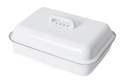 Riess Brotkasten Emaille Brotdose mit Deckel Weiß Aufbewahrungsdose 37x26cm