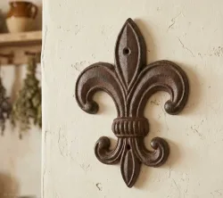 Lilie Deko Groß Gusseisen Französische Fleur-de-Lys für Wand Antik-Stil Braun