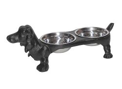 Fressnapf Futternapf Hund Dackel Doppelt Gusseisen Antik-Stil Schwarz