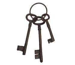 Deko-Schlüssel Bund mit 3 Schlüsseln Nostalgie Gusseisen Antik-Braun 16cm