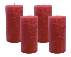 4 Rustic Stumpenkerzen Premium Kerze Rot 6x12cm - 45 Std Brenndauer