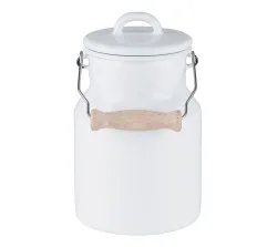 Riess Oma`s Milchkanne mit Deckel & Holzgriff Emaille Weiß 1,5L