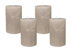 4 Rustic Stumpenkerzen Premium Kerze Grau 7x12cm - 55 Std Brenndauer