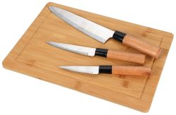 Messer-Set Edelstahl 4-Teilig Kochmesser Sushi- und Gemüsemesser Schneidebrett