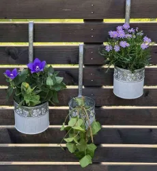 3er Set Hängender Blumentopf Zink Vintage-Stil mit Haken Balkon Hängetopf Grau