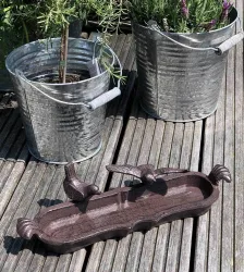Vogeltränke Vogelbad Rechteckig 2 Vögel Gusseisen Braun Antik-Stil 35cm