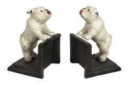 Buchstütze Hunde Bulldogge Weiß 2 Stück Gusseisen