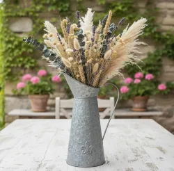Deko Vase Kanne Zink Lilie für Trockenblumen Vintage-Deko Zinkkrug Landhausstil