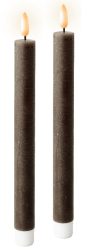 LED Stabkerze Echtwachs Taupe 2 Stück Warmweiß flackernd Timer Batterie 22cm