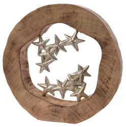 Baumscheibe mit Sternen Handarbeit Holz Metall Landhaus Deko 30cm