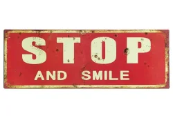 Blechschild STOP AND SMILE Retro Vintage-Deko mit Spruch Nostalgie 13 x 36 cm
