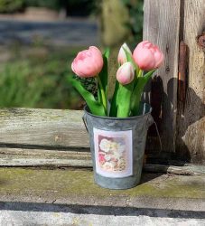 Kleiner Zinkeimer Blumentopf mit Holzgriff Elfen Motiv Deko Pflanztopf Landhaus