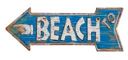 Nostalgie Blechschild TO BEACH Pfeil Wegweiser Strand Vintage Geprägt 50 x 19 cm