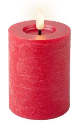 LED Kerze Rustic Rot Stumpenkerze Flammeneffekt Echtwachs Warmweiß H 11,2cm