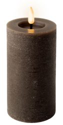 LED Kerze Rustic Braun Stumpenkerze Flammeneffekt Echtwachs Warmweiß H 15,4cm