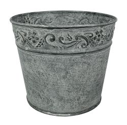 Zink Blumentopf Vintage-Stil Rund Pflanztopf Zinktopf Landhaus Grau 13,5 cm