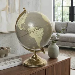 Design Globus Grau-Gold Ø 20cm ? Edle Weltkugel mit Metallfuß für Büro & Deko
