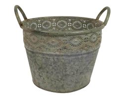 Zinktopf Blumentopf mit Henkel Zink Pflanztopf Blumenkübel Landhausstil 19 cm