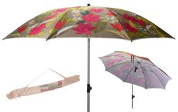 Sonnenschirm Dschungel 200 cm Tropen Blumen Strandschirm Knickbar UPF 50+ Oliv
