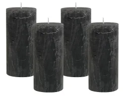 4 Rustic Stumpenkerzen Premium Kerze Anthrazit 7x15cm - 65 Std Brenndauer