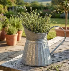 Großer Deko Krug Zink Zinkkrug zum Bepflanzen Zinkkanne Landhaus Vintage-Stil