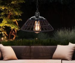 Solar Hängelampe Vintage-Stil Industrial Outdoor Hängeleuchte Warmweiß Schwarz 29cm