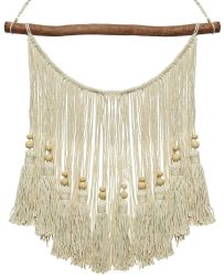 Makramee Wandbehang Boho Wanddeko Wandteppich Perlen Baumwolle gewebt 60x60cm