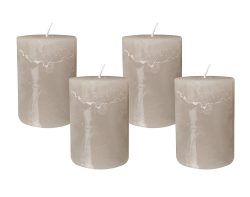 4 Rustic Stumpenkerzen Premium Kerze Grau 7x10cm - 45 Std Brenndauer
