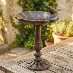 Vogeltränke Muschel Gusseisen auf Ständer Vogelbad Muschelform Antik-Stil